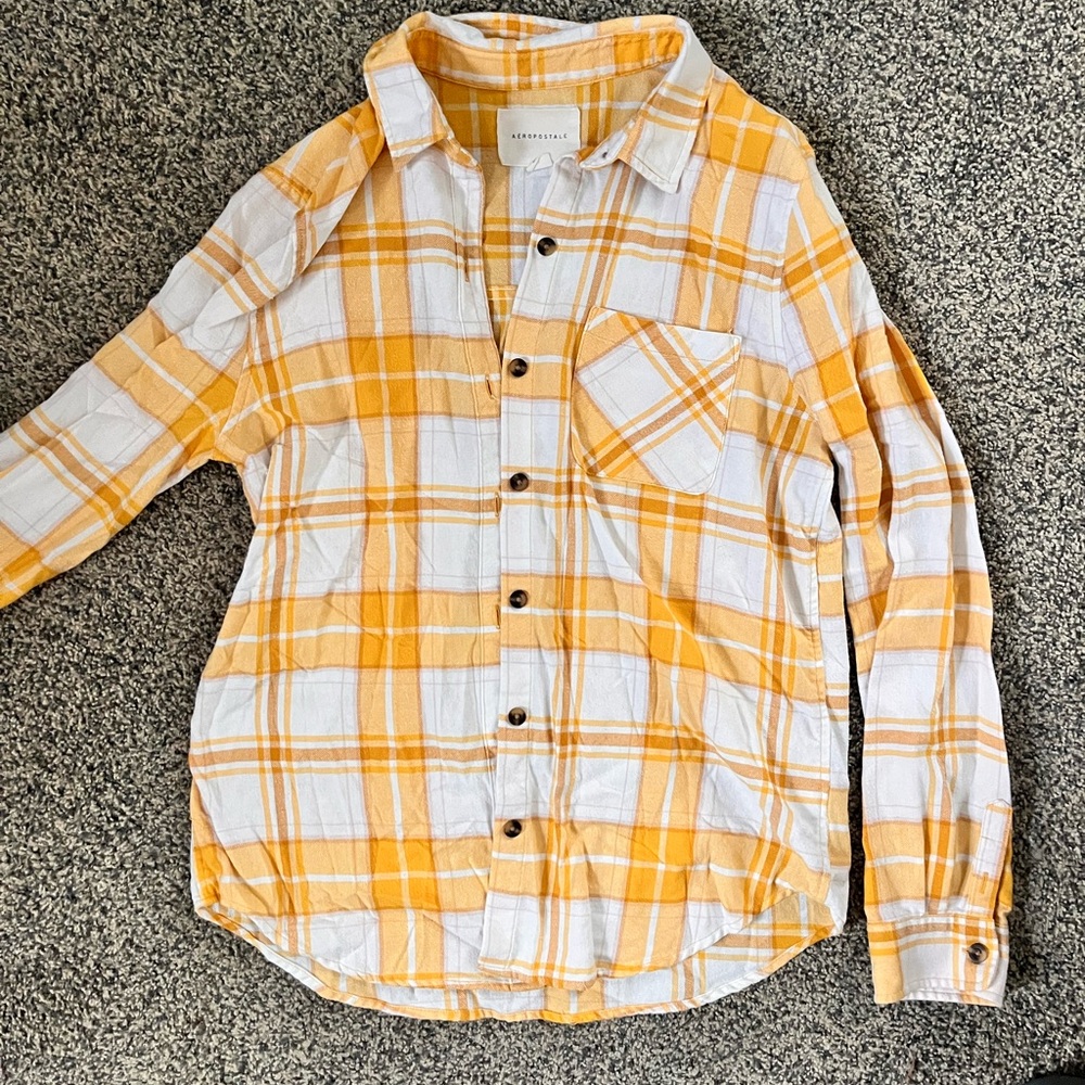 Aeropostale Mustard and Cream Plaid Shirt